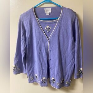 Christopher & Banks M Embellished Floral Twin Set Cardigan Lavender Grandmacore